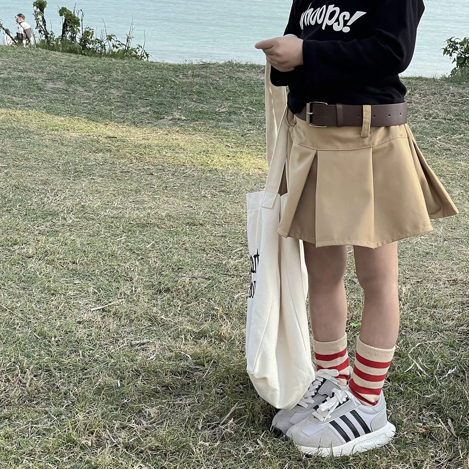 

Girl's Miniskirt Baby Pleated Skirt Children Elastic High Waist A- Line Umbrella Skirt with Belt Skort Skirts Girls Skirt