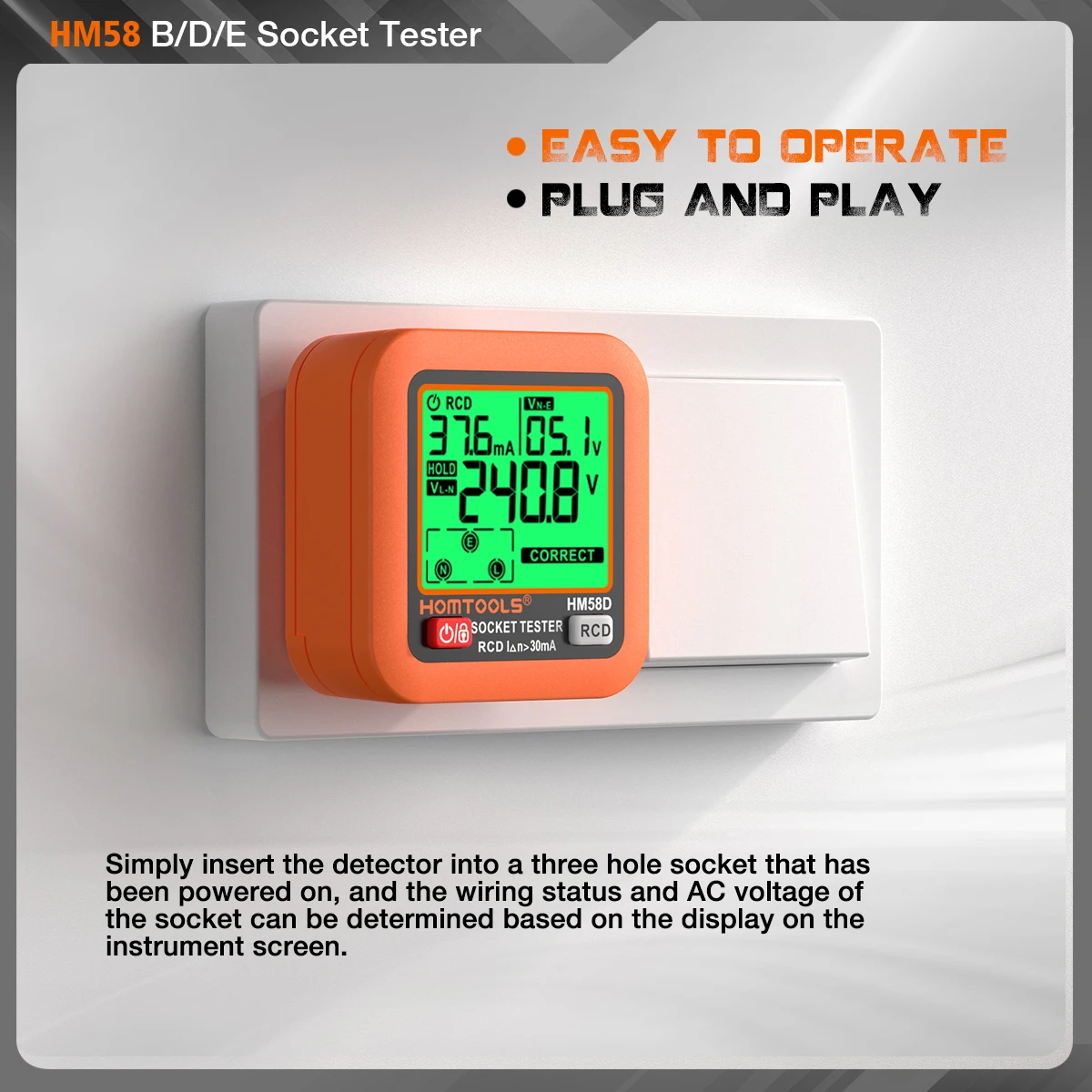 HOMTOOLS HM58 цифровой тестер розеток умный детектор напряжения RCD заземление нулевая