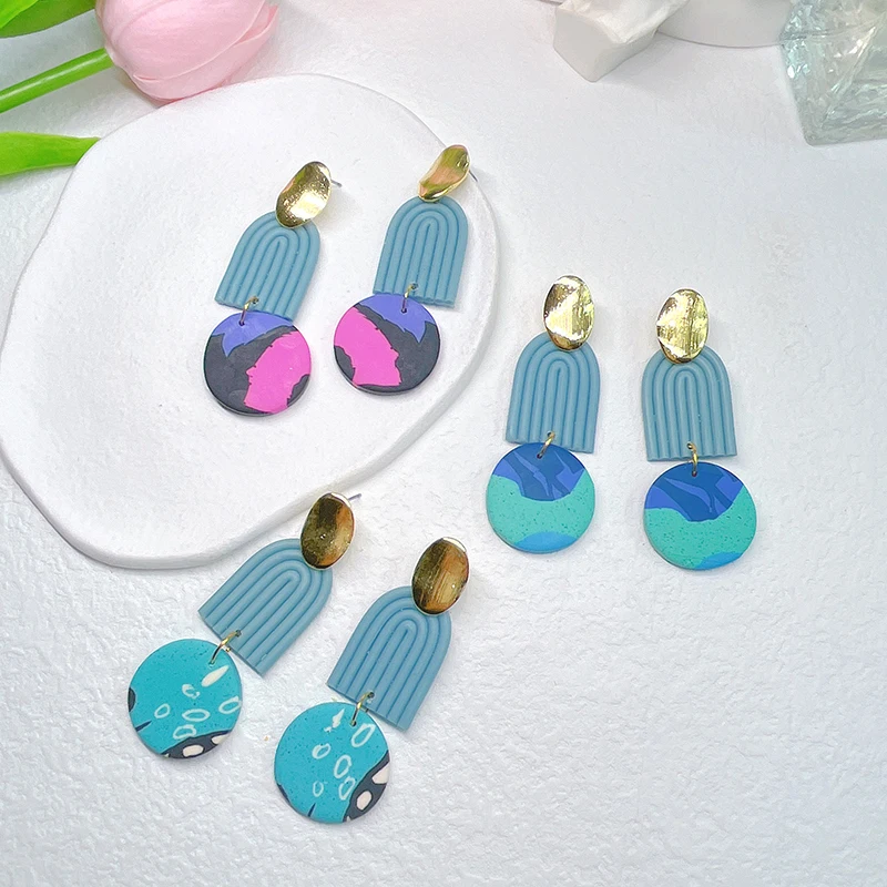 

Geometry Polymer Clay Handmade Earring Women dangle fashion jewelry pendientes verano 2022 trend new ceрьги 2022 тренд HoBИH