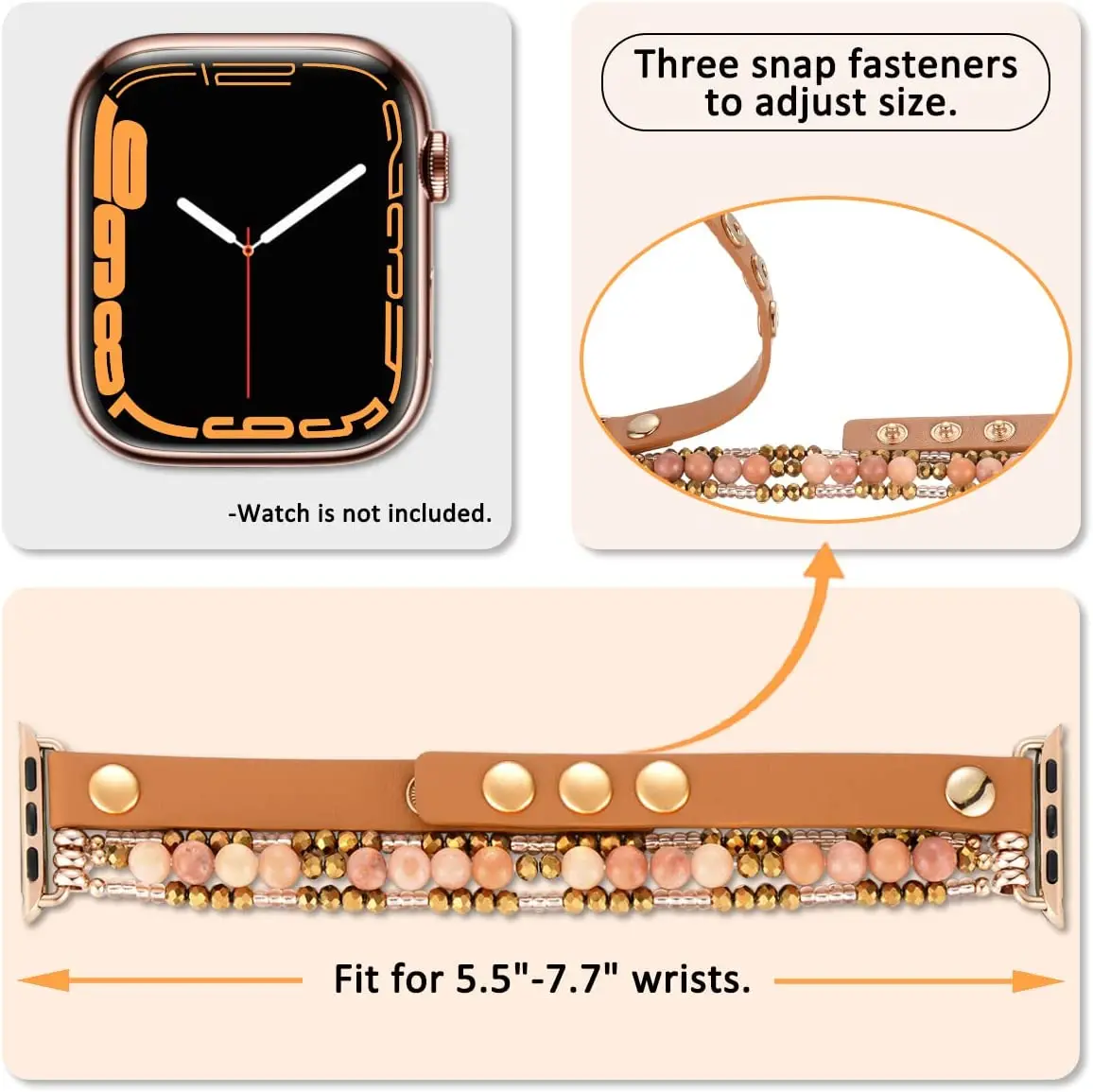 Leather Strap For apple watch Band 45mm 44mm 40mm 41mm Women Elastic Beaded band for iwatch Series 8 Ultra 7 se 6 5 4 3 Bracelet
