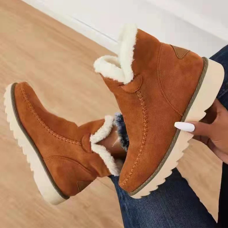 

Women Suede Warm Snow Boots Flats Platform Ankle Shoes 2022 Winter New Goth Casual Short Plush Thick Shoes Women Chelsea Boots