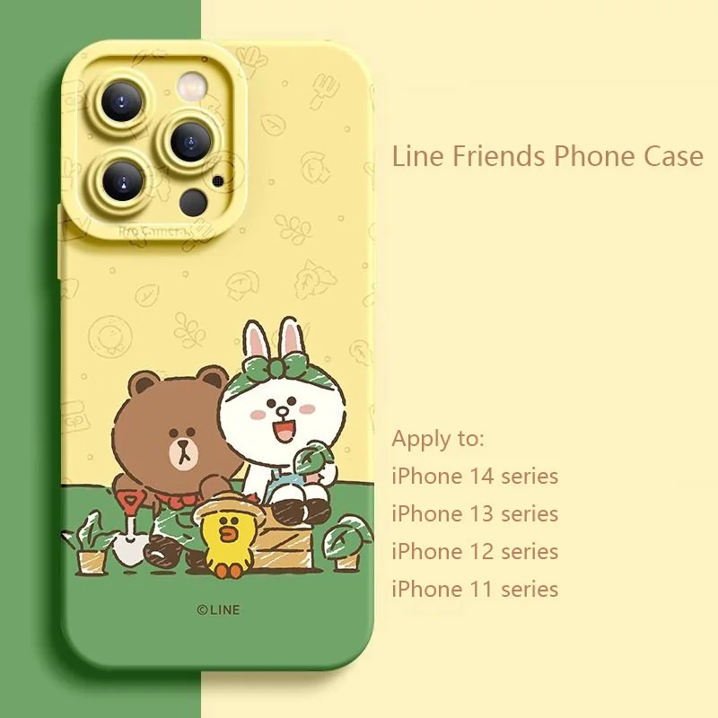 

Line Friends Brown Cony Sally Phone Case Cute Cartoon Shockproof Lens Protection Case for IPhone 13 14 Pro 12 Pro Max XR XS