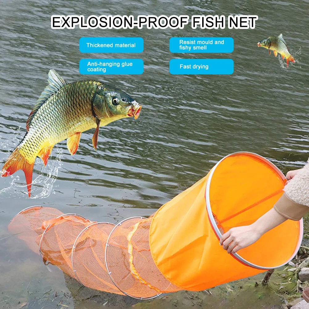 

5 Layers Collapsible Fishing Cage 1.7m/2m/2.5m Folding Outdoor Fishing Net Trap Live Fish Cage Basket Fishing Accessories Tool