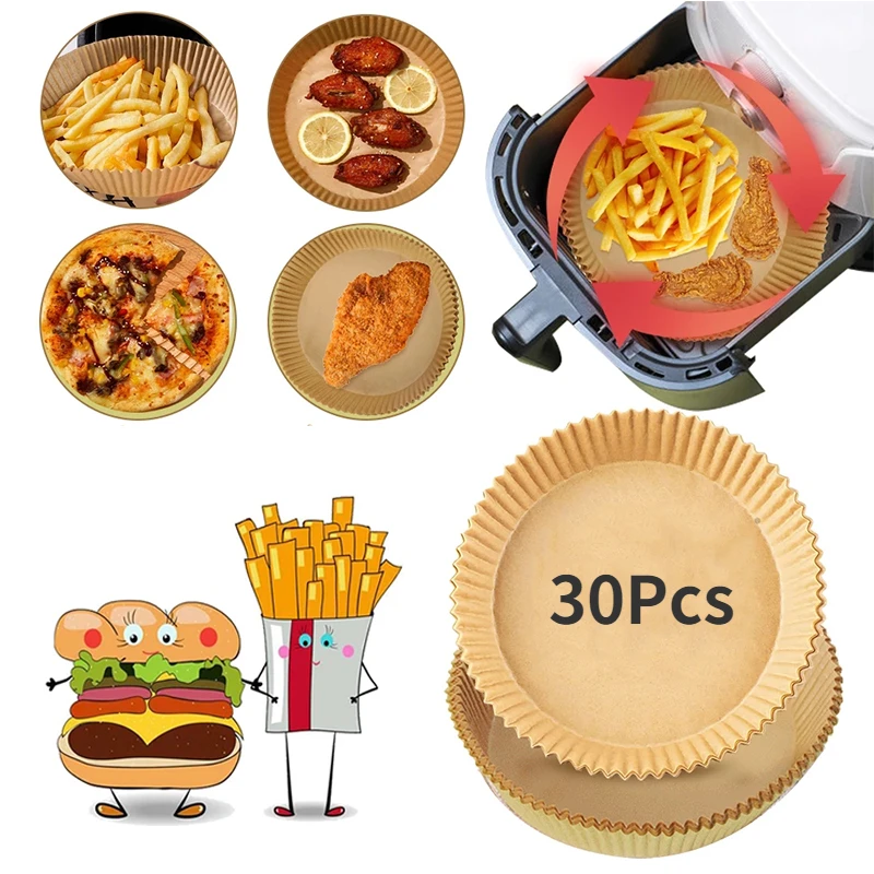 

30 Pcs Disposable Air Fryer Parchment Paper Liner Oil-proof Water-proof Paper Tray Kitchen Air Fryer Baking Home Accessories