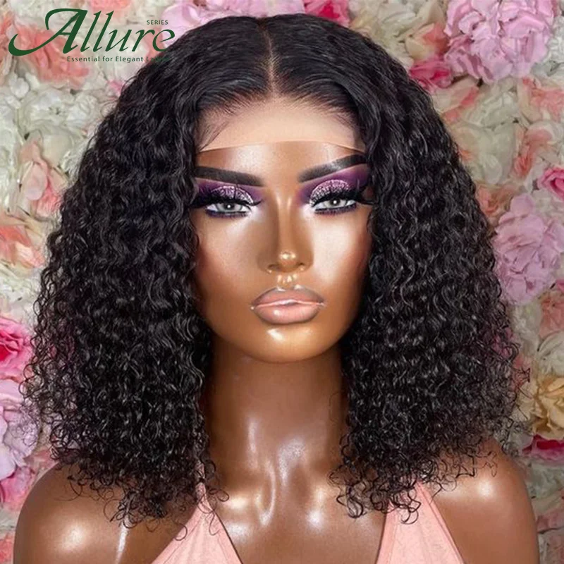 

Short Curly Bob Lace Human Hair Wigs For Women Jerry Curly 4x4 Lace Closure Wigs Preplucked Deep Wave Brazilian Hair Wig Allure