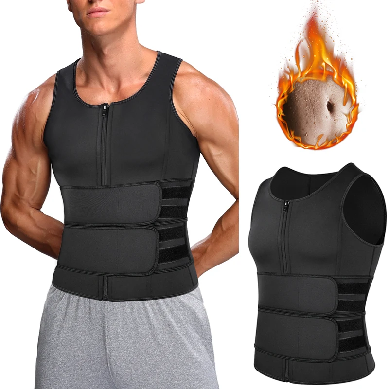 

Мужской корректирующий жилет для тела, сауна, тренировочная рубашка с двойным поясом, корсет, топ, утягивающее белье для похудения, топ для фитнеса с обжигом жира