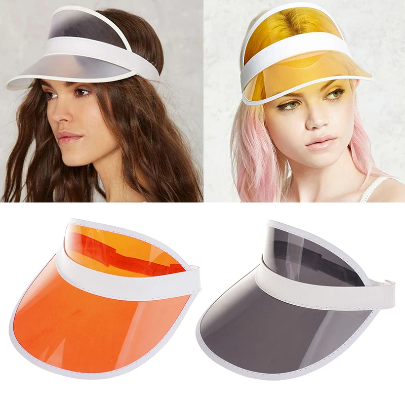 

Women Men Sports Sunshade Hat Plastic PVC Visor Caps Anti-UV Sun Hat Transparent Empty Top Summer Outdoor Hats