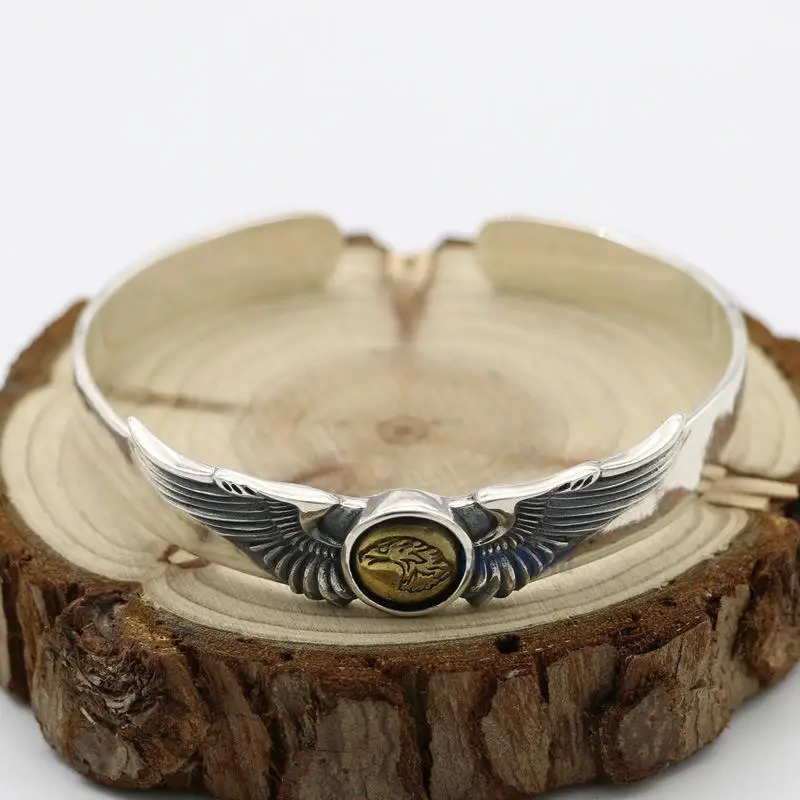 

Starfield Retro Thai Silver Punk Style S925 Sterling Silver Takahashi Goro Handmade Eagle Men Women Open Ended Bangle