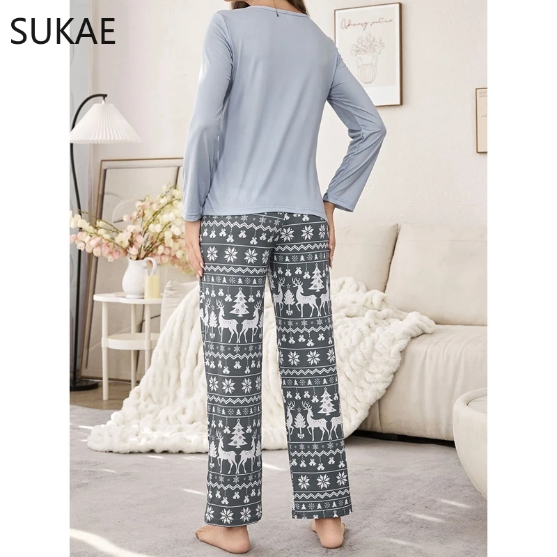 SUKAE хит продаж Рождественский осенний женский пижамный комплект длинные рукава