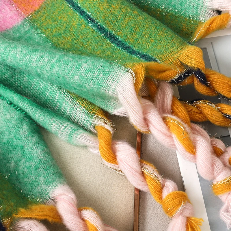 Роскошный клетчатый шарф зимние теплые кашемировые женские шарфы из пашмины с