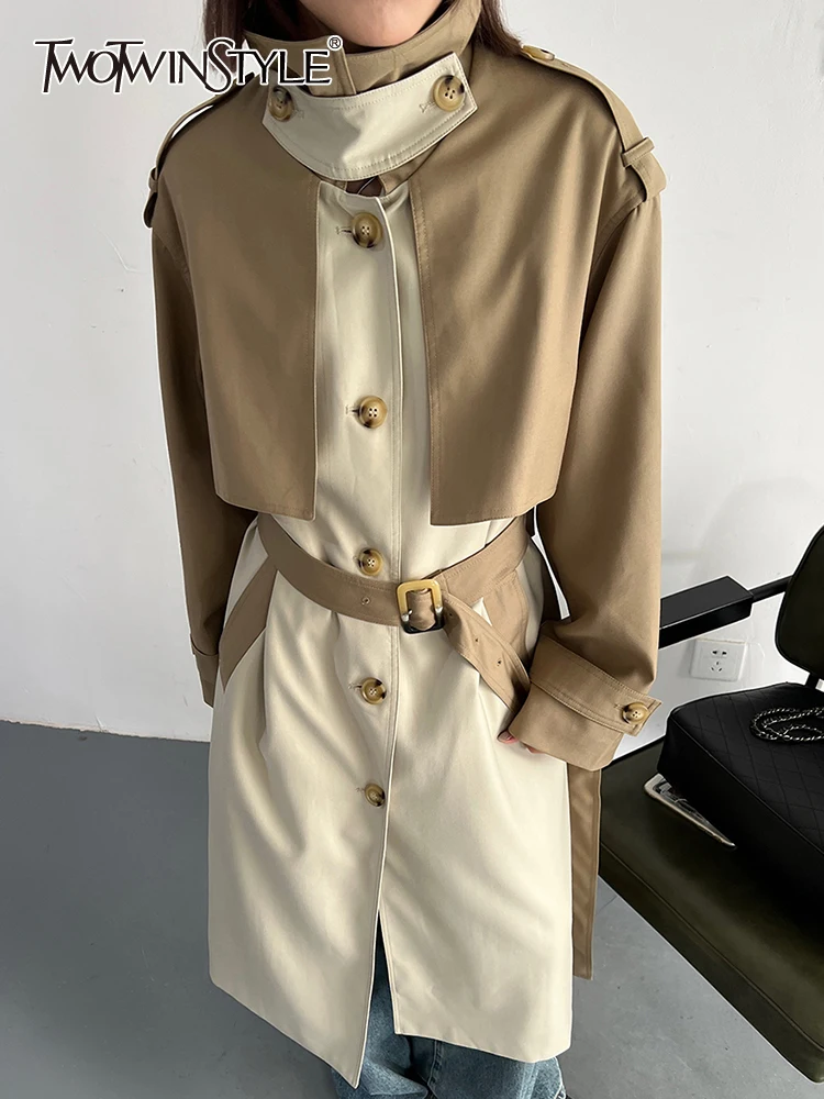 

Женский однобортный Тренч TWOTWINSTYLE, белый винтажный Тренч составного кроя с длинными рукавами, шнуровкой и отворотами на лето 2019