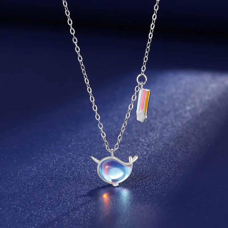 Модное ожерелье из стерлингового серебра S925 позолоченное радужное Narwhal женское