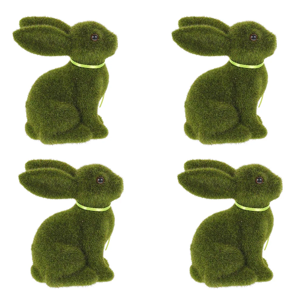 

Bunny Rabbit Flocked Easter Statue Figurine Decor Decoration Figurines Year Ornament Artificial The Terrarium New Tabletop Green