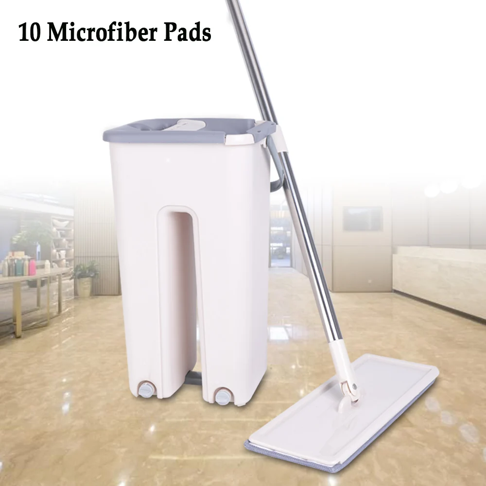 

Floor Wiper Mop Set Wiper Mop Bucket Telescopic Handle Cleaning 10 Microfiber Pad Cleaning Cloth