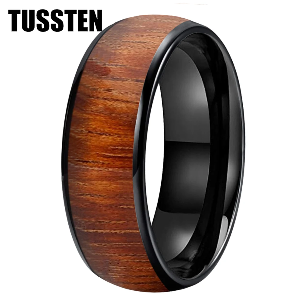 

Dropshipping TUSSTEN 4MM/6MM/8MM Koa Wood Ring Men Women Black Tungsten Carbide Wedding Band Domed Polished Finish Comfort Fit