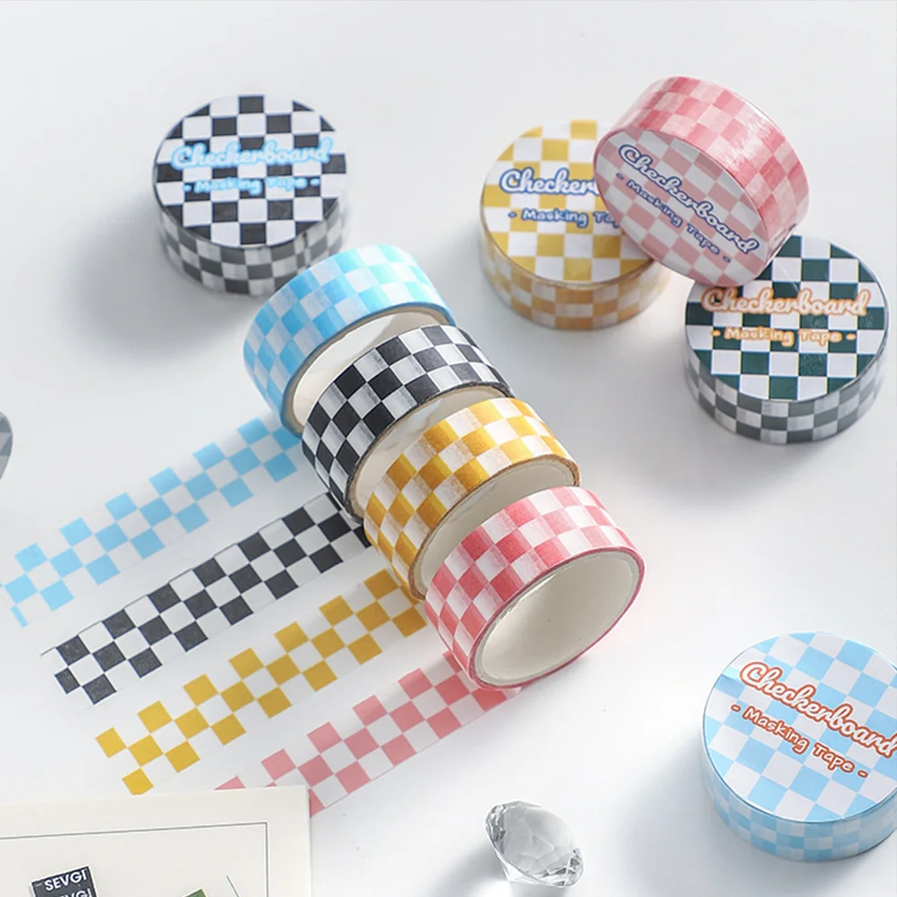 

6 Rolls Decorative Washi Tape Checkered Scrapbook Stationery Stickers Crafts Gift Wrapping Vintage