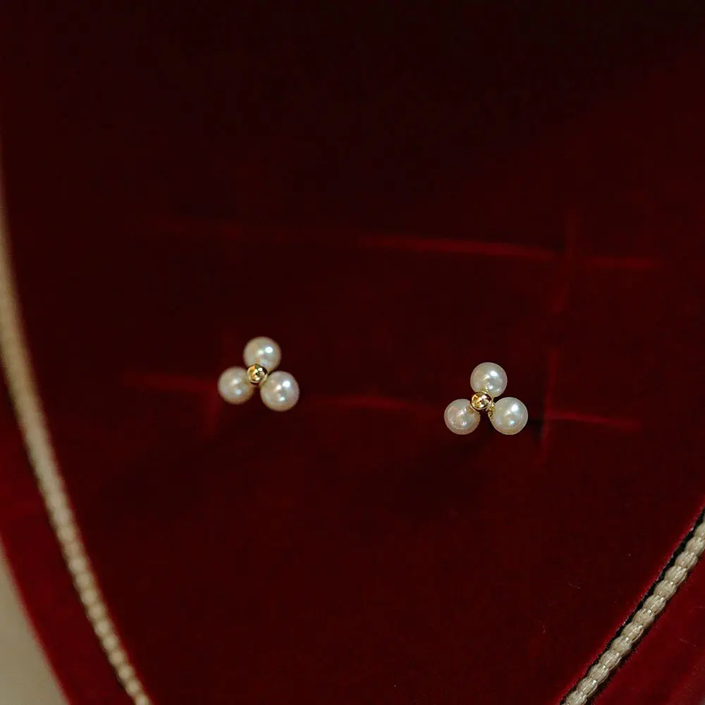 925 Sterling Silver Stud Earrings Three Pearl Japanese Flower Earrings for Women Temperament Simple Jewelry