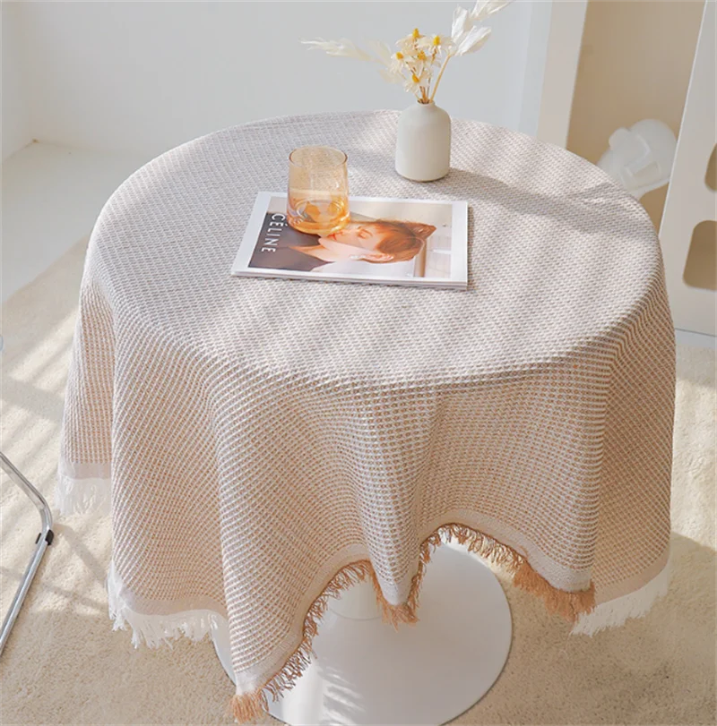 Solid Round Imitation Linen Table Cloth Rustic Wedding Decoration Home Dinning Table Cover