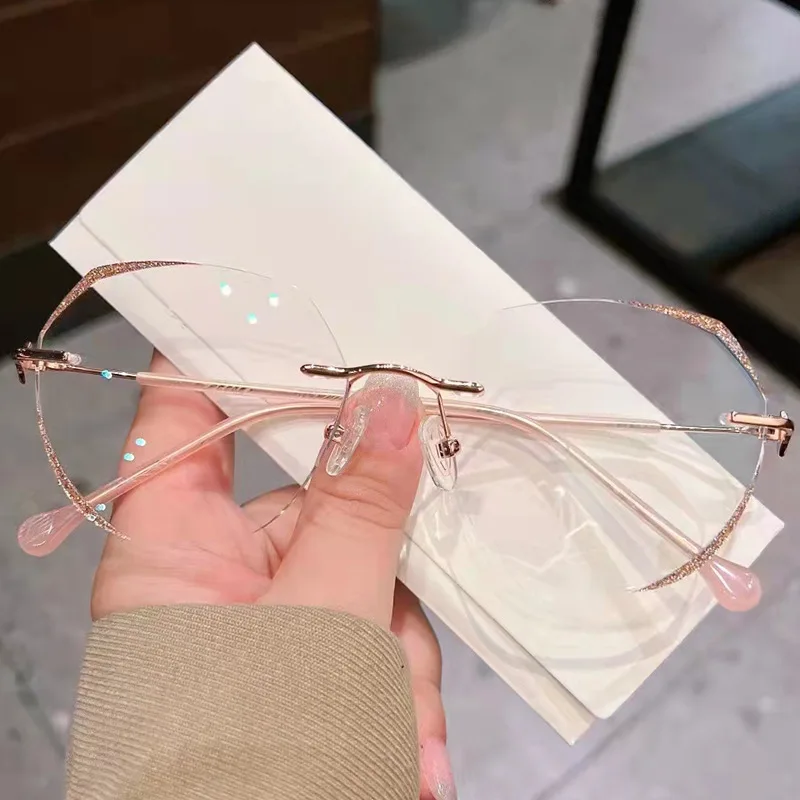 

оправа женская стильная Очки без оправы с изменением цвета и бриллиантами, модные очки в стиле ретро с оправой для близорукости, модные женс...