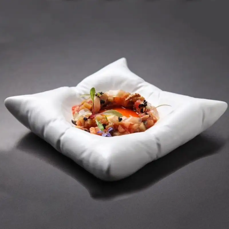 

Black White Square Plate Imitation Pillow Pillows Plates High-end Hotel Ins Creative Dinner Plate Artistic Conception Tableware