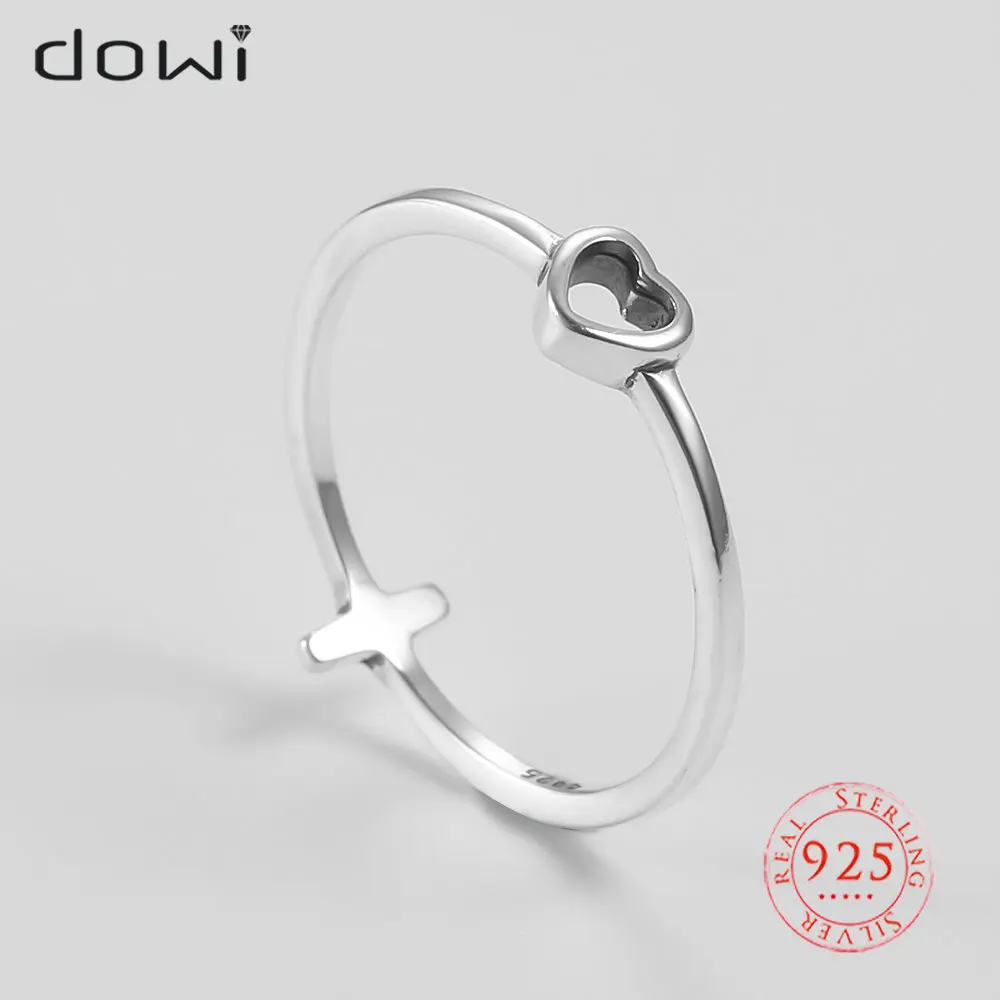 

Dowi Multifunction 925 Sterling Silver Heart and Cross Finger Ring Lovely style for Women Authentic Fine Jewelry Gifts