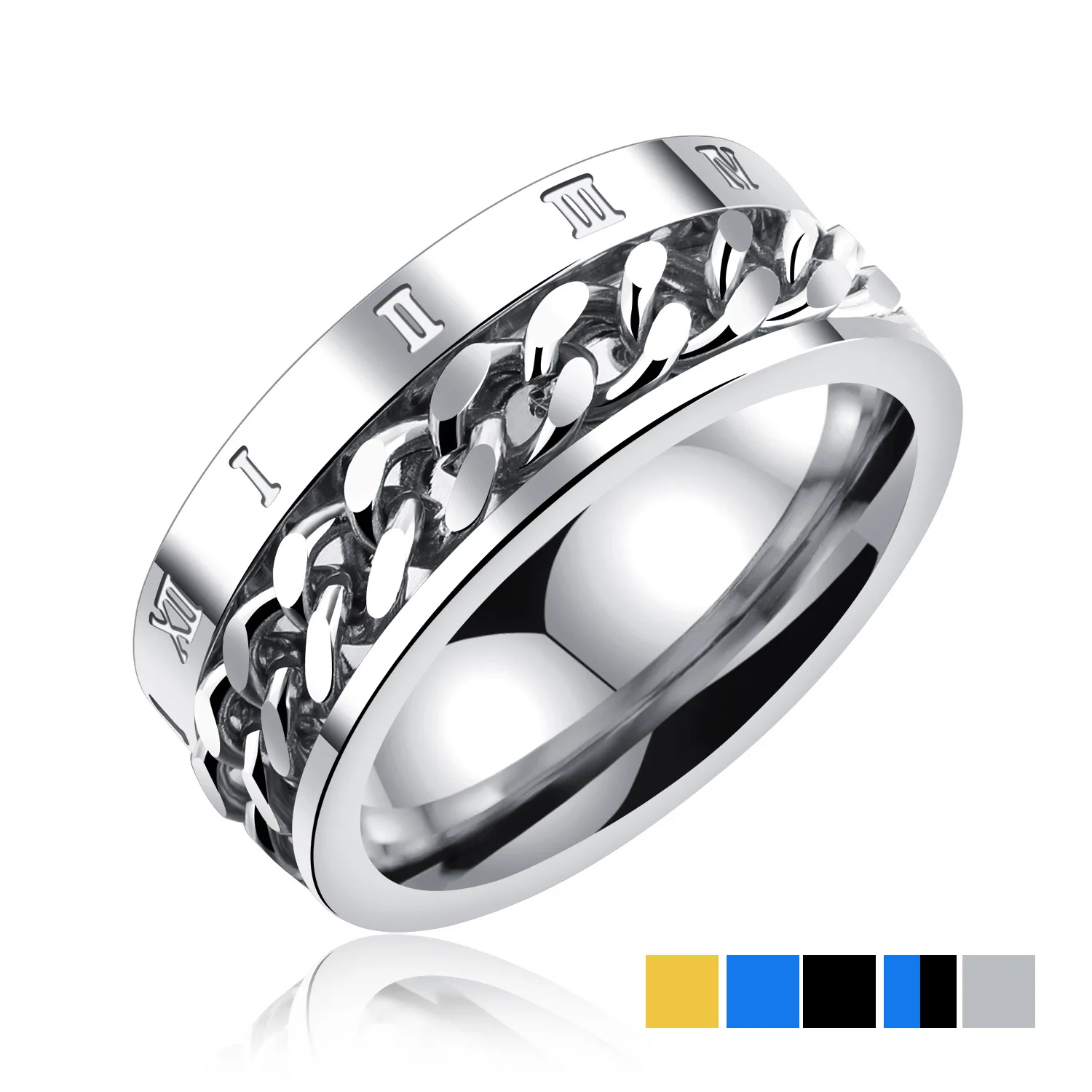 

570 Titanium Steel Men's Ring Stainless Steel Turn Chain Roman Numeral Ring