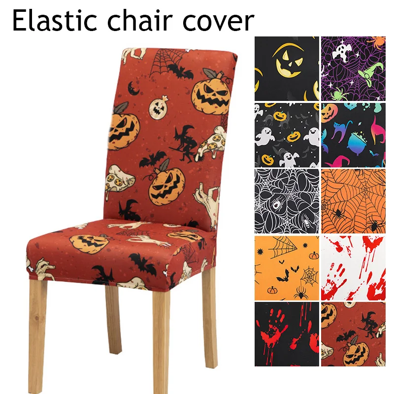 

Halloween Dining Chair Cover Autumn Cartoon Evil Pumpkin Pattern Stretch Chair Covers Anti-Dirty Seat Case For Kitchen Banquet
