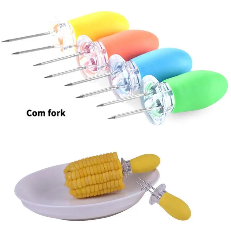 

Stainless Steel Corn Holders Design Corn Cob Holders BBQ Forks Skewers Corn On The Cob Cooking Parties Camping Interlocking Tool