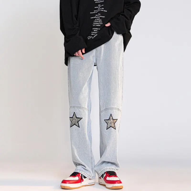 Men Jeans Loose Patchwork Design Embroidered Star Pattern Men and Women Hip Hop Y2k Pants Streetwear High Quality Workwear Jeans