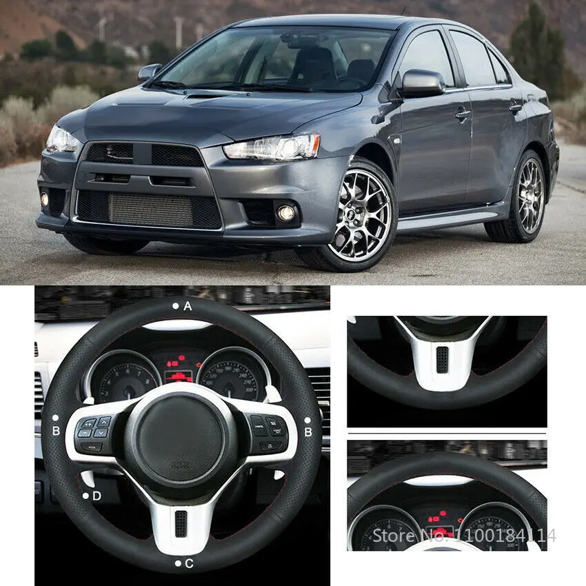

DIY Durable Black Leather Car Steering Wheel Cover for Mitsubishi Lancer 10 EVO