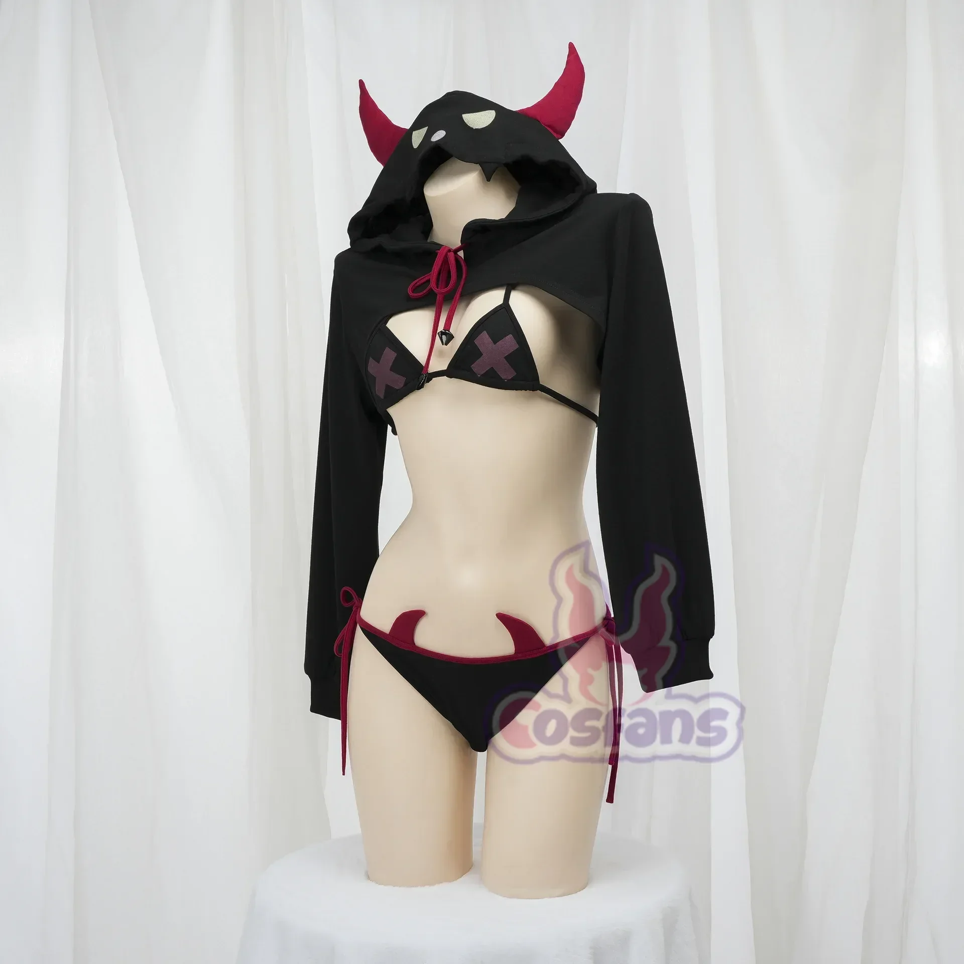 Anime Game Demon Kingdom Devil Little Elf Clothes Halloween Uniform Hooded Horn Cloak Outfits Cosplay Costume Girls Underwear