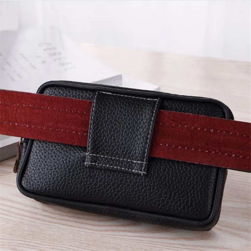LKEEP Mobile Phone Waist Pack For Men Testificate Bag Leather Coin Purse Strap Pocket Cellphone Bag Clutch Bag Belt Waist Pouch