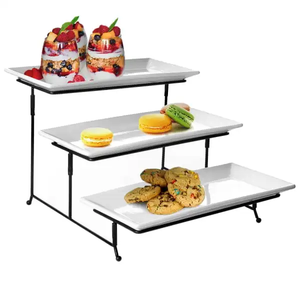 

Tier Serving Plate Set with Metal Stand in White