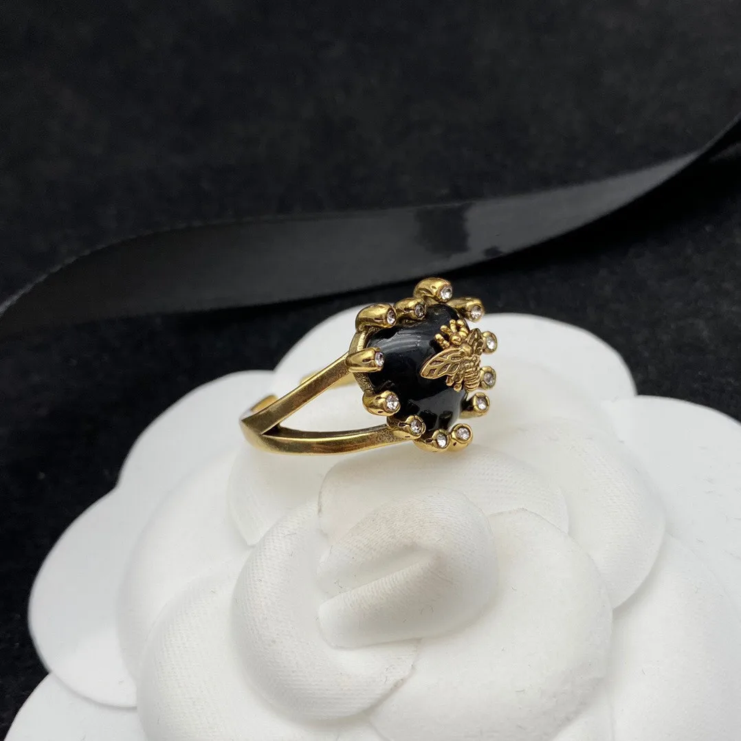 European and American retro personality black bee inlaid zircon open ring