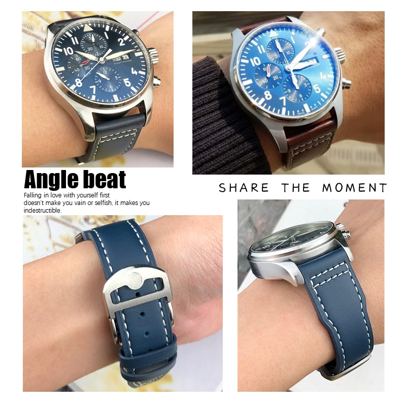 21mm 20mm Cowhide Leather Watchband Fit for IWC Pilot's Watches Portugieser Bracelets Blue Watch Strap Accessories Men Free tool