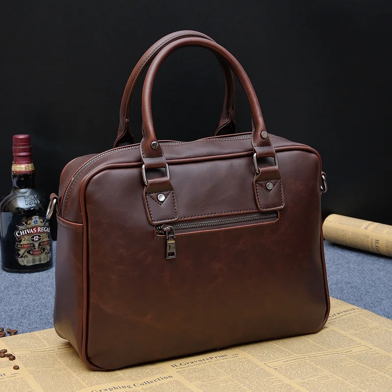 Vintage Large Capacity Briefcases Men Luxury PU Leather Handbag Document Business Male Crossbody Shoulder Bag Office Laptop Bag