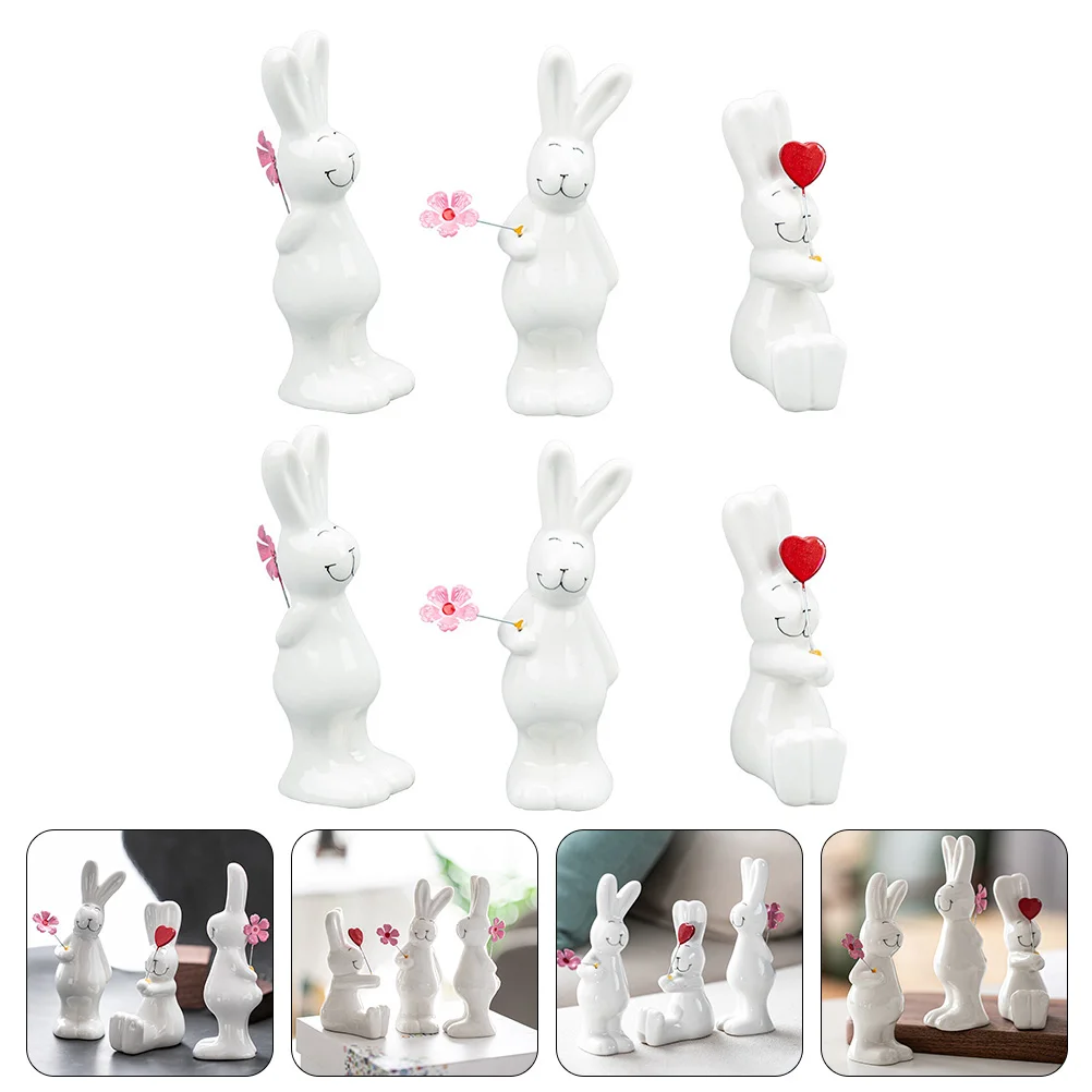 

6pcs Bunny Figurine Decoration Ceramic Rabbit Desktop Bunny Statue Bonsai Figure Table Centerpiece Party Decoration Gift