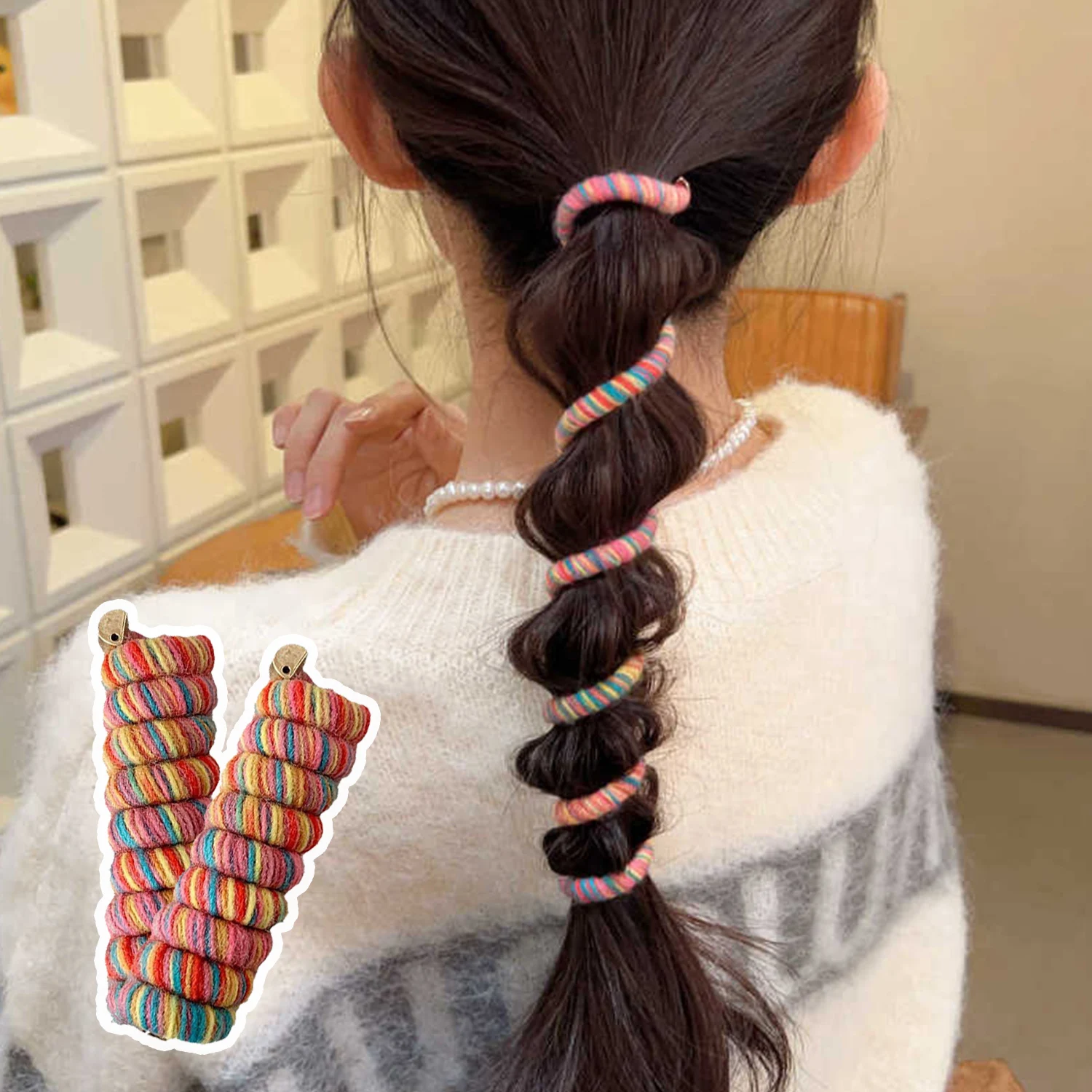 

New Fashion Telephone Wire Hair Bands For Girls Striped Ponytail Hair Scrunchies Cute Sweet Colorful Telephone Line Hair Rope