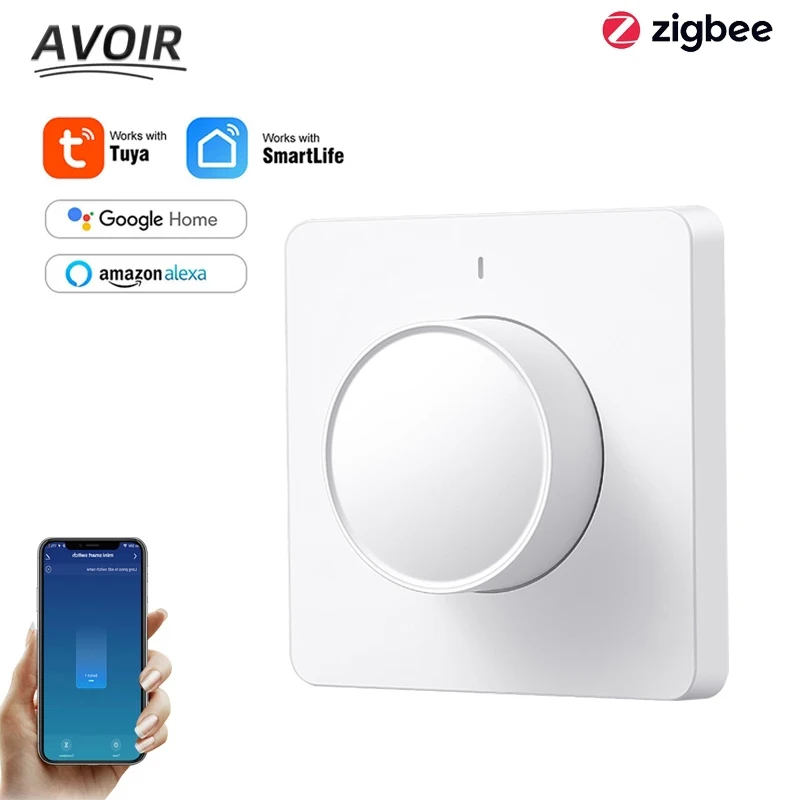 

Avoir Zigbee Smart Dimmer Switch Bluetooth Wireless Control Wall Knob Switch With Timer SmartLife APP Work For Alexa Google Home