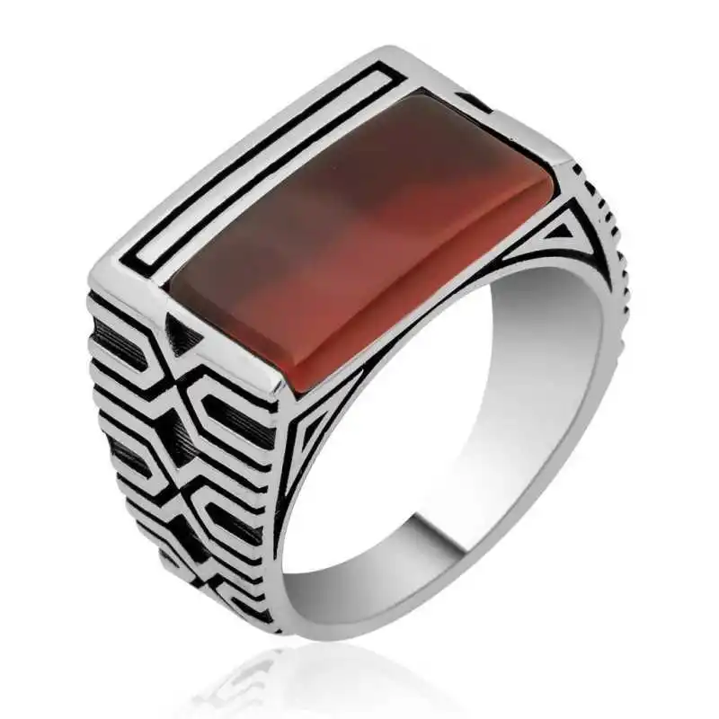 

Tevuli 925 Sterling Silver Brown Agate Male Ring