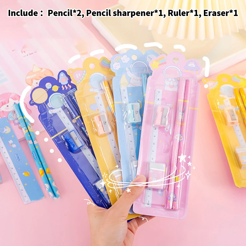 

1Set New Cute Cartoon Pencil Set School Start Prizes Portable Stationery Set Gift Student Children's Birthday Gift Stationery