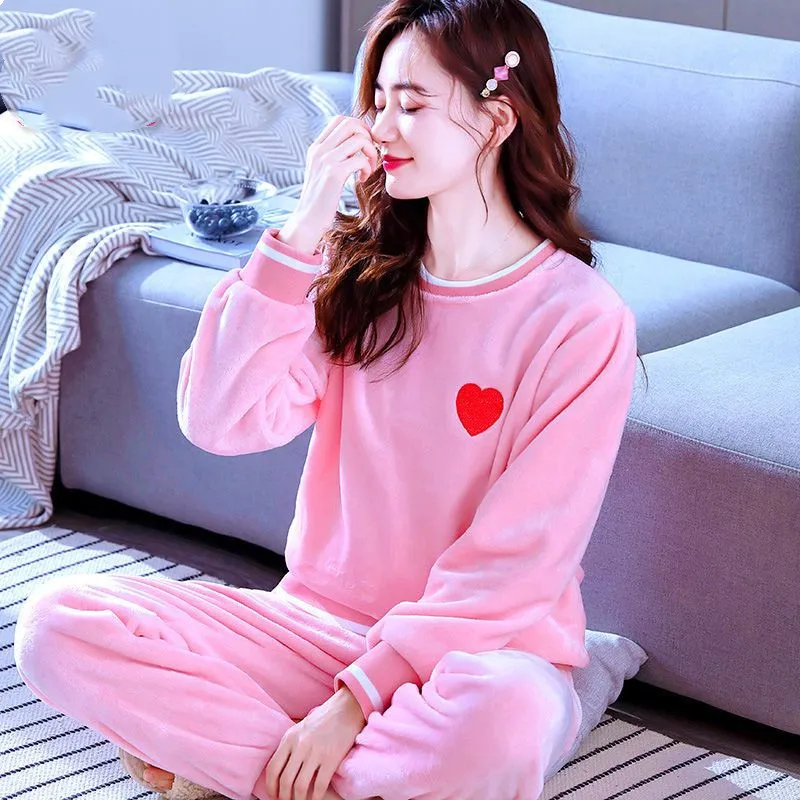 Cartoon Pajamas Set Sexy Sleepwear For Women Flannel Full-Length Pyjama Women's  Winter 2022 Fashion Homewear Clothes Plus Size