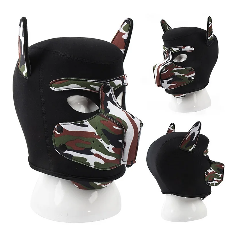 

Cosplay Sex Sexy Camouflage Color Leather Dog Headgear BDSM Mask Hood Cosplay Fetish SM Bondage Slave Restraints K9 Adult