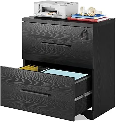 

Wood Lateral File Cabinet with Lock for Office Home, Black
