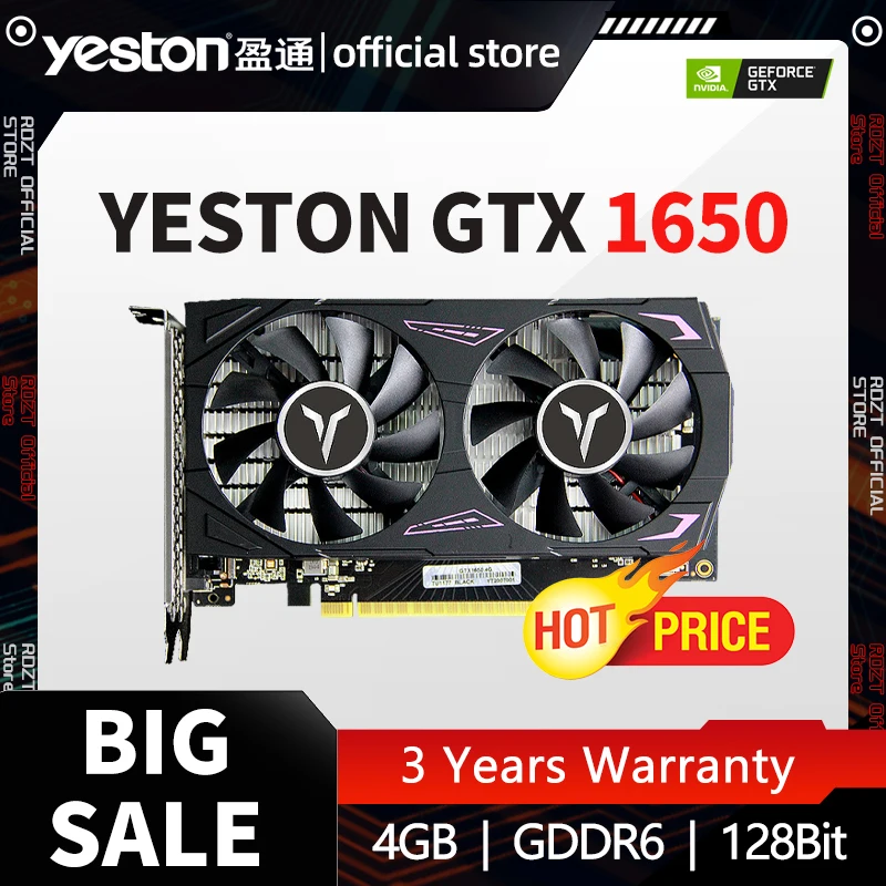 

YESTON NVIDIA Geforce GTX1650-4G D6 Graphics Card 4G/128bit/GDDR6 RGB GTX 1650 GPU New Gaming Graphic Cards placa de video
