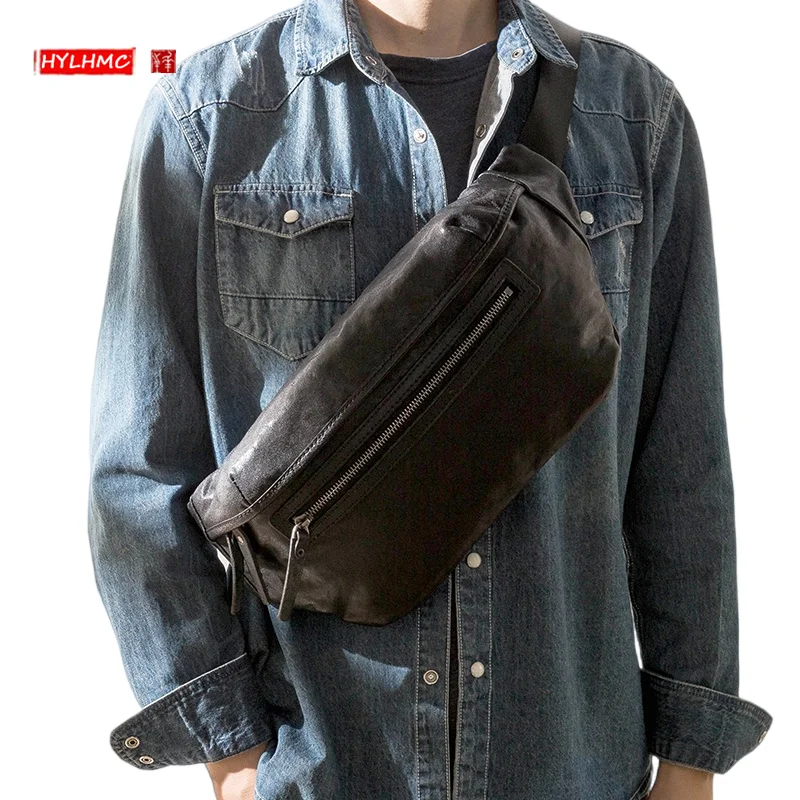 

Japanese Style Cowhide Chest Bag Men's Business Sports Backpack Genuine Leather Casual Shoulder Messenger Bag Ins Fashion