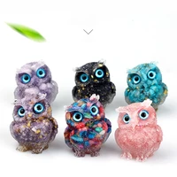 6pcs natural crystal stone gravel owl animal crafts hand made small figurines diy resin table decor home decor collect gifts