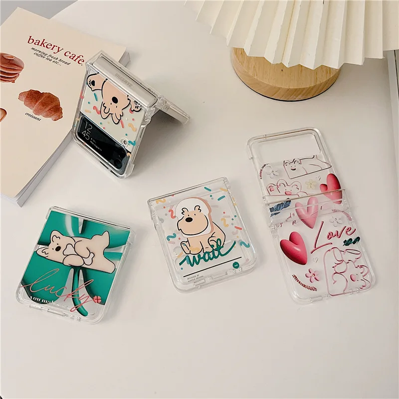 

Cartoon Cute Dog Transparent Phone Case for Samsung Galaxy Z Flip 3 Z Flip 4 Hard PC Back Cover for ZFlip3 ZFlip4 Case Shell