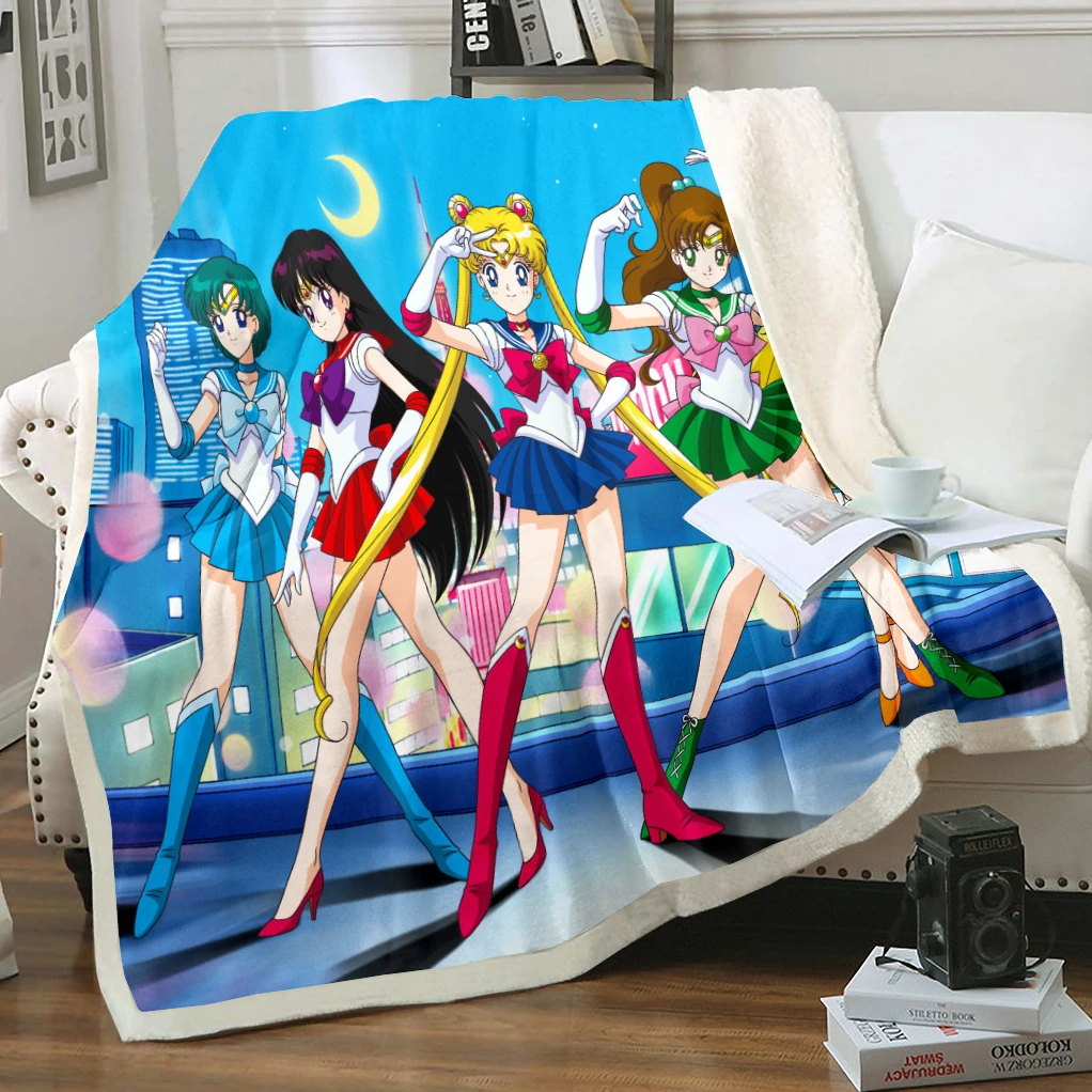 

New Anime Sailor Tsukino Usagi Girl kawaii Figure Plush Cartoon flannel warm nap double layer thickening blanket christmas gifts