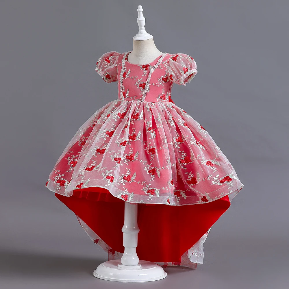 

3-12Y Fashion Lace Kids Princess Dress for Baby Girl Clothes Gala Evening Wedding Birthday Party Puff Sleeve Child Clothing Vint